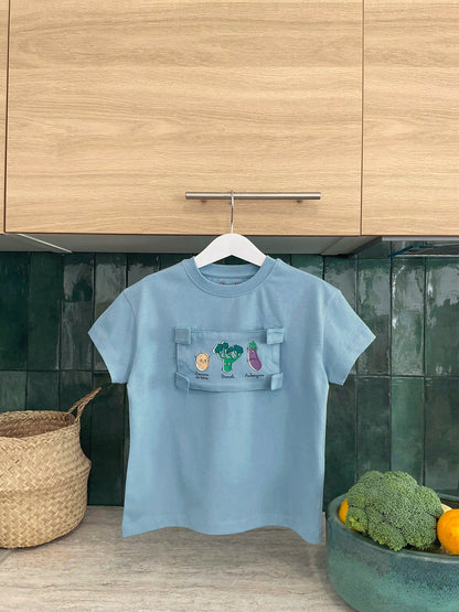 Blue vegetable riddles T-shirt